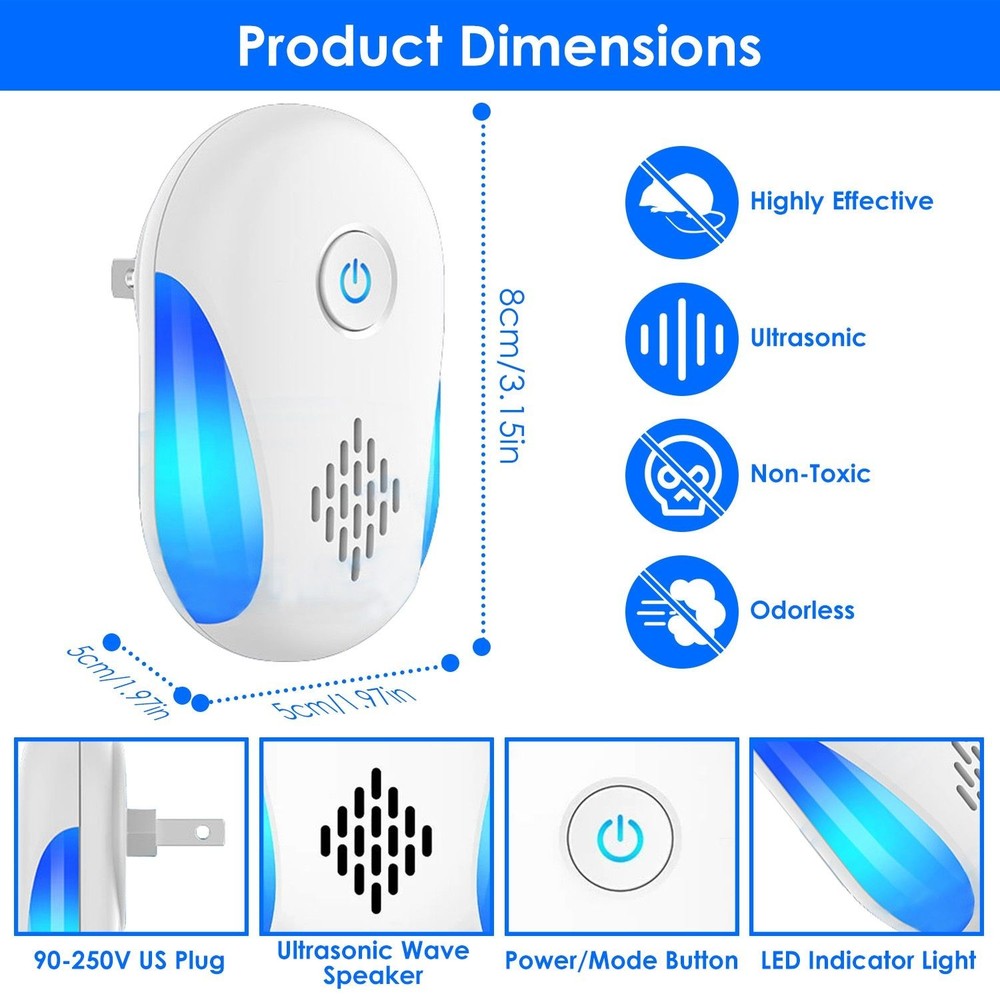 6 Pack Ultrasonic Pest Repeller, Wide Coverage Dual-Frequency Pest Control for H