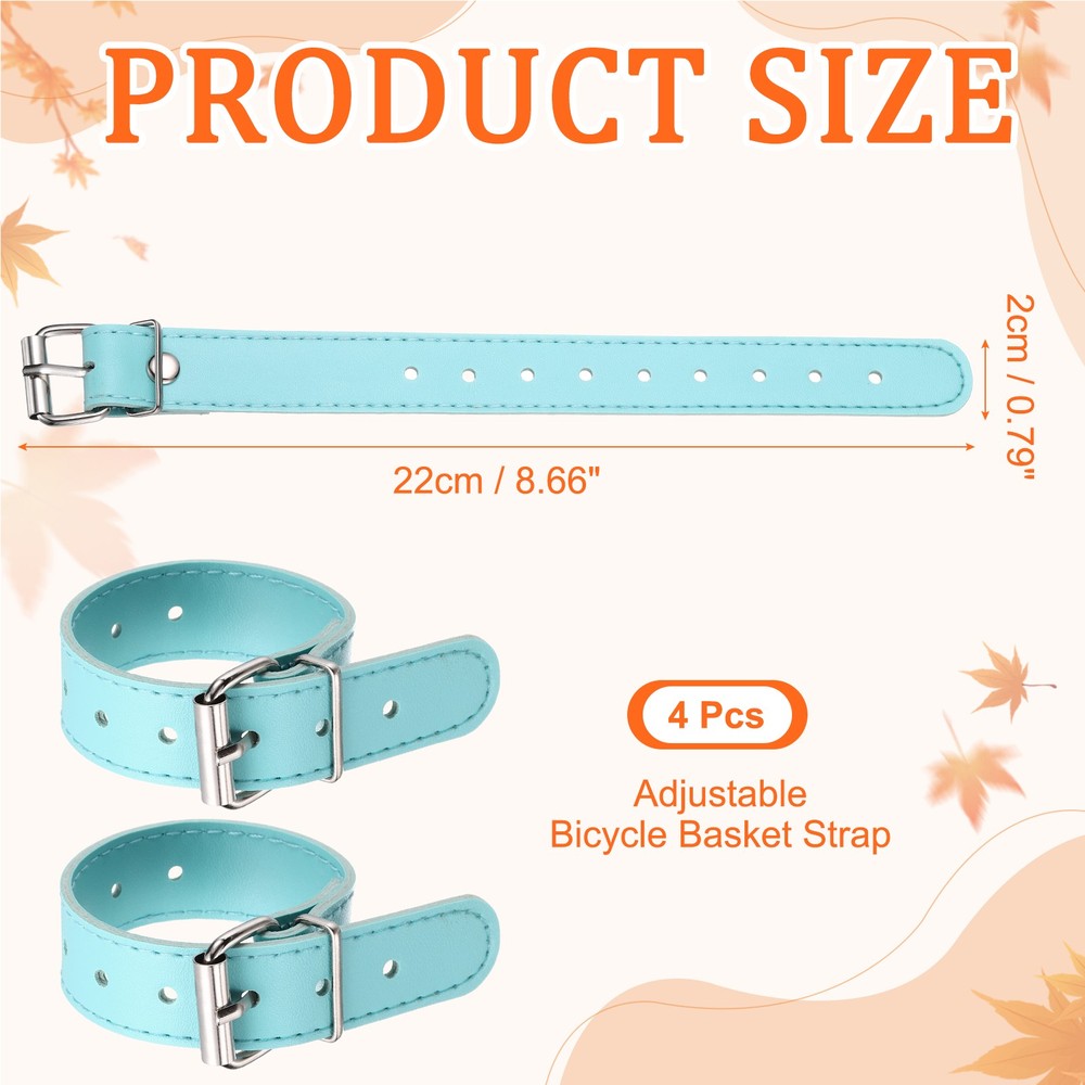 4 Pcs Adjustable Leather Bicycle Basket Strap, Blue