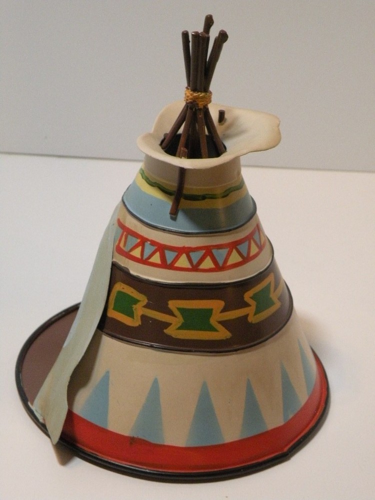 Rare Original Small Metal Hand Painted Teepee