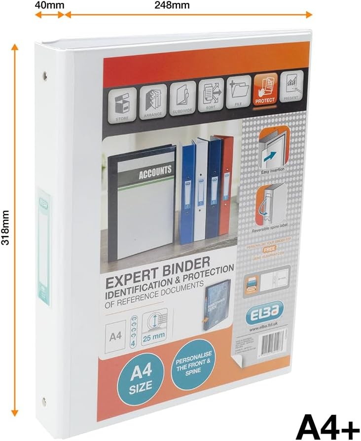 Elba Vision A4 30 mm 4 O-Ring Binder, White Single White A4 4 Ring