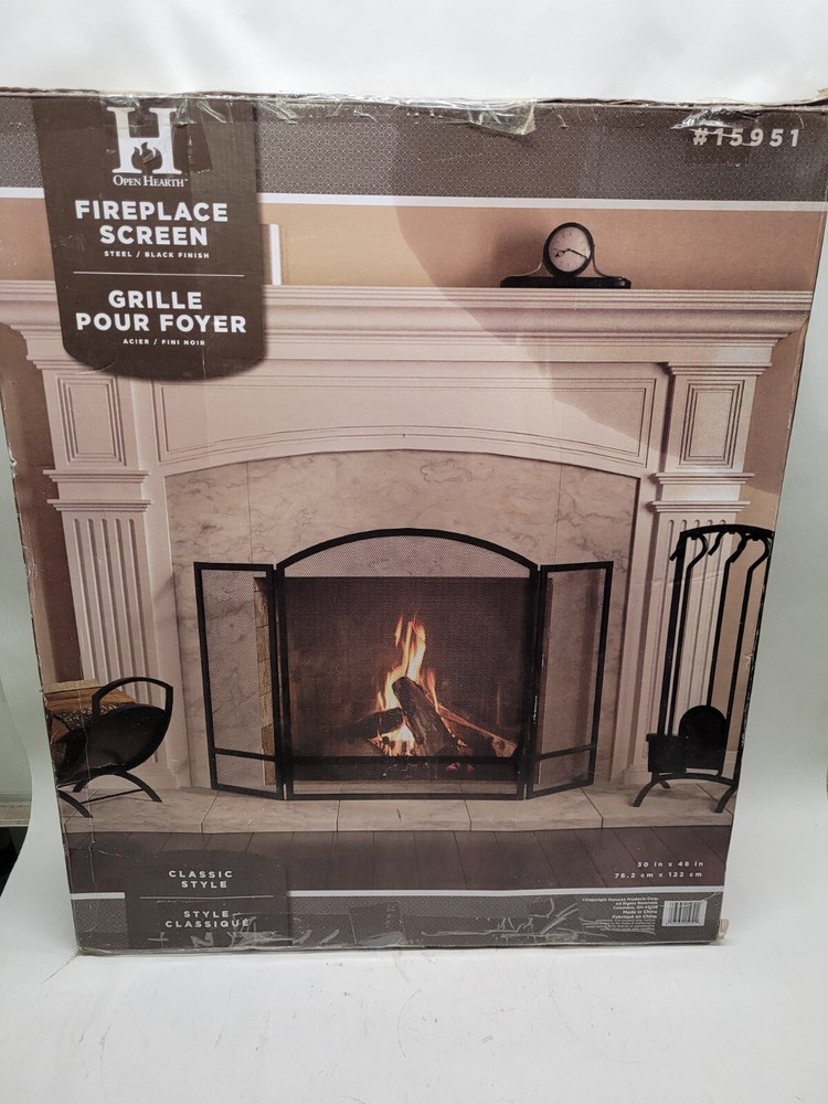 Open Hearth 15951 3-Panel Arch Fireplace Screen Double Bar Black (29.25")