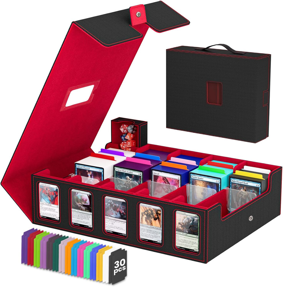 Trading Card Storage Box, 5 Row Card Deck Case with Commander Display & Portable