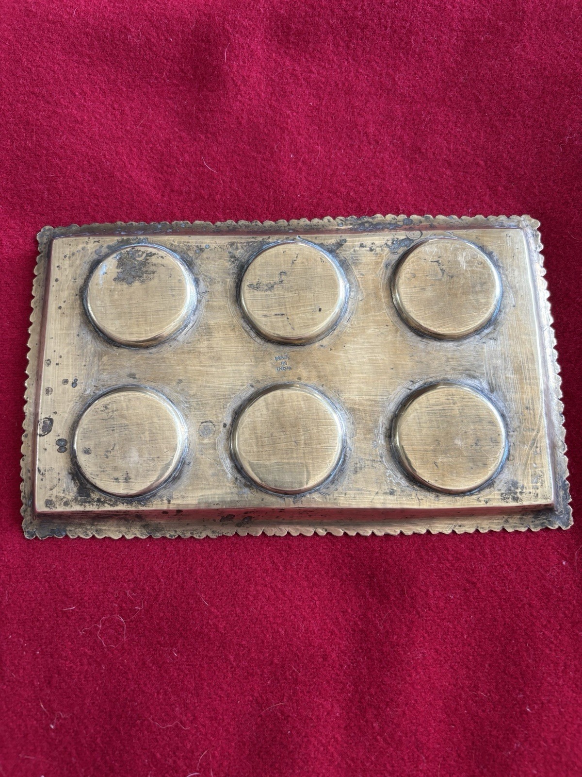 Vintage Indian Brass Tray + 6 Etched Mini Goblets Cordial Set Made in India