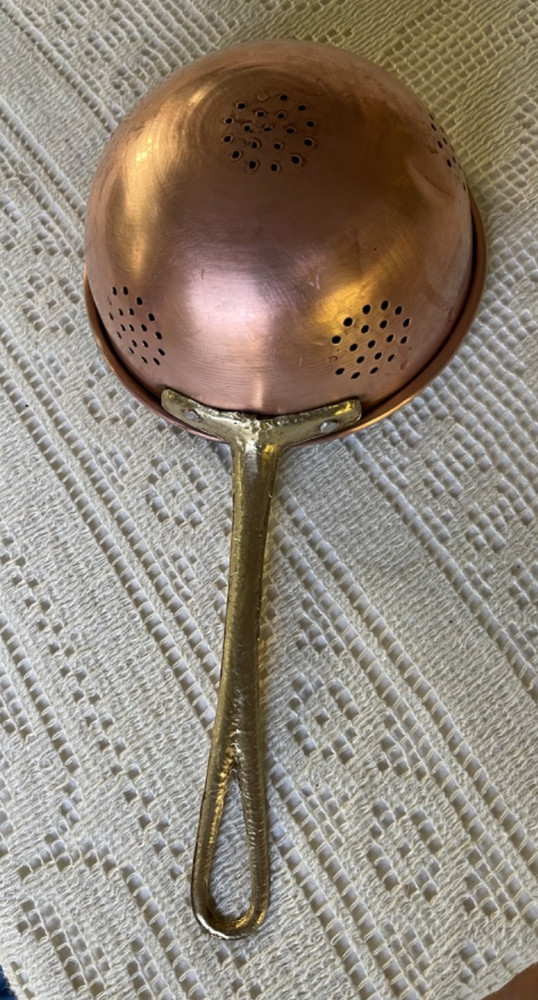 Vintage Copper Strainer , Long Handle, 5.5" D