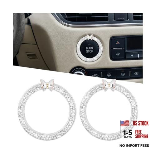 2PCS Bling Butterfly Car Engine Push Start Button Decoration Ring, White