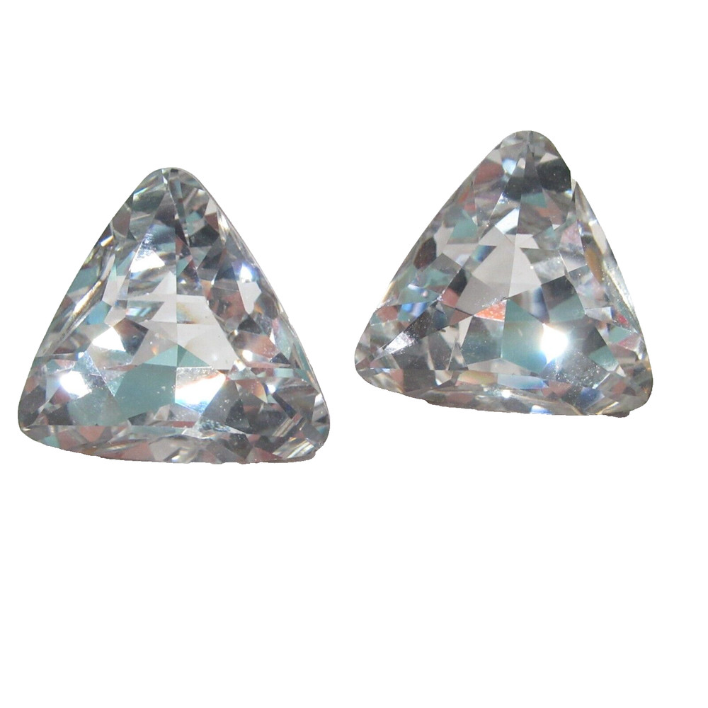 Vintage Crystal Pierced Earrings Triangle Shape