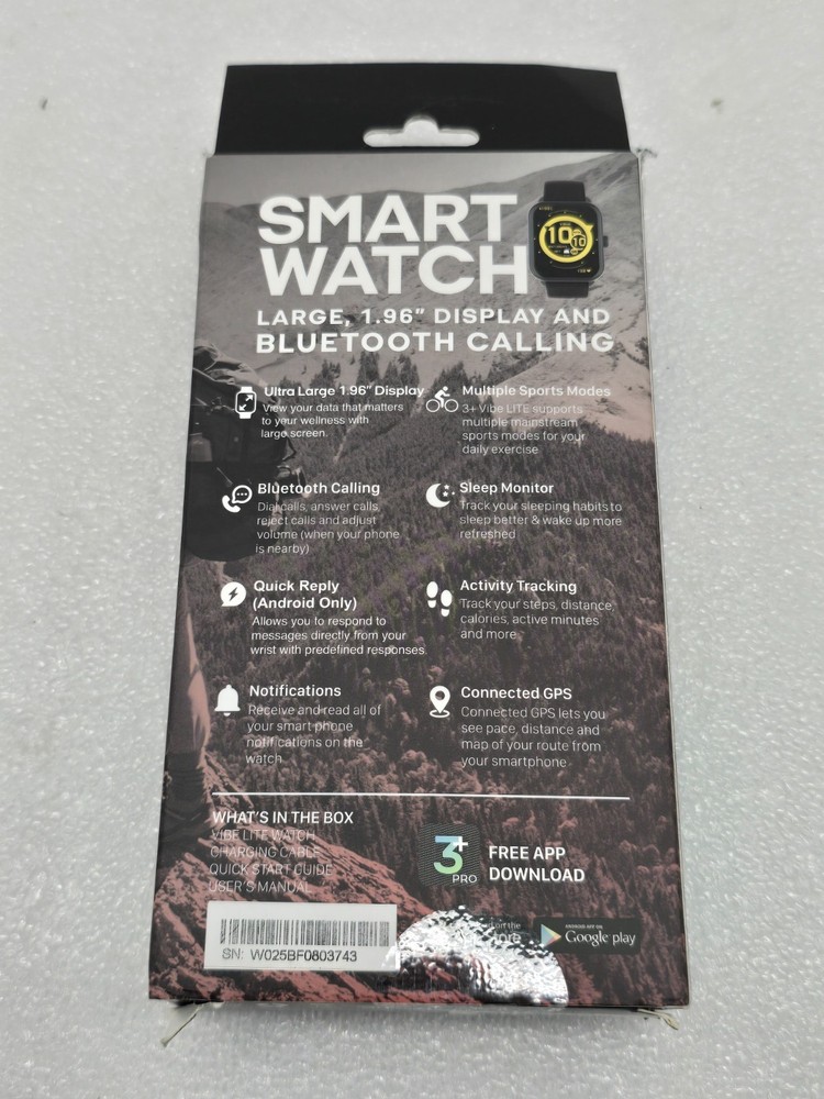 3Plus VibeLite Smartwatch w/ Bluetooth Calling NEW