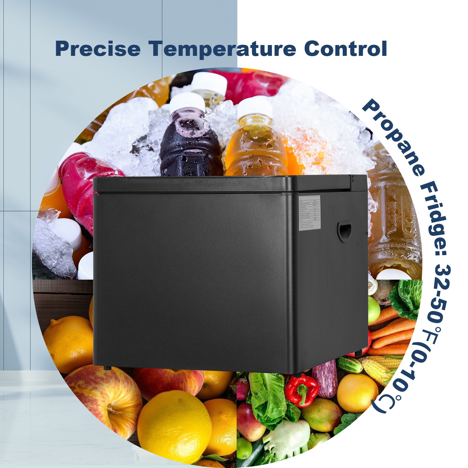 Smad 3 Way Campervan Fridge 1.4cu.ft Gas LPG/12V/110V Quiet Camping Refrigerator