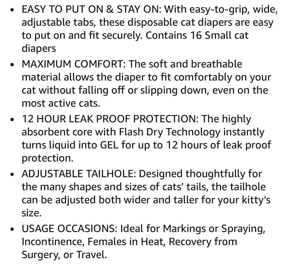 Hartz Comfitables Cat Diapers Small S - 16 Count - Comfortable & Secure Fit