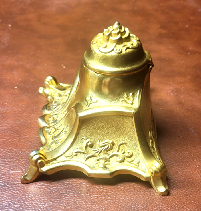 Vintage Brass S K Co. Art Nouveau Inkwell, Roller Blotter,pens - Ornate Etching