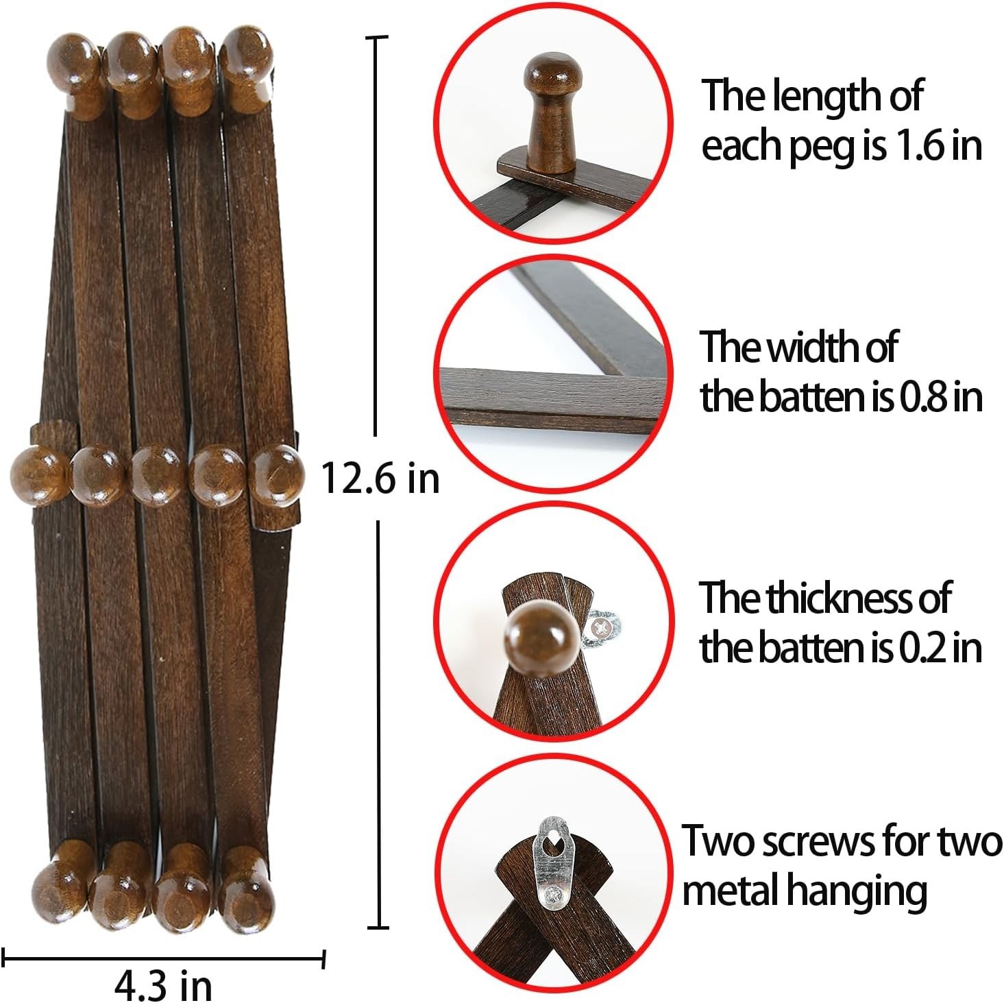 Wall Expandable Coat Rack Accordion Style Hat Rack Coffee Mug Hanger 13 Wood ...