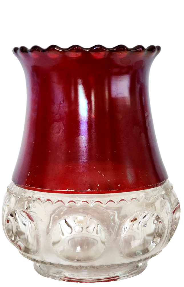 Vintage Ruby Flashed Glass Vase Clear Pressed Base Starburst 6”