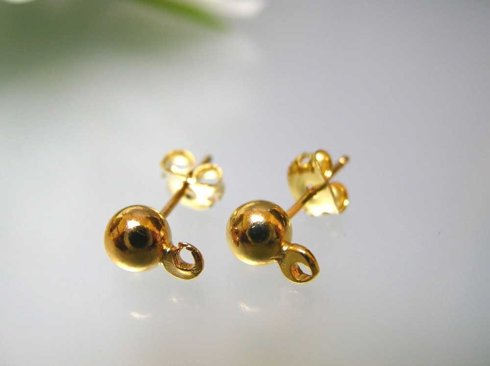 Top quality Gold plated 4.7mm ball earring stud / open ring dangle setting USA