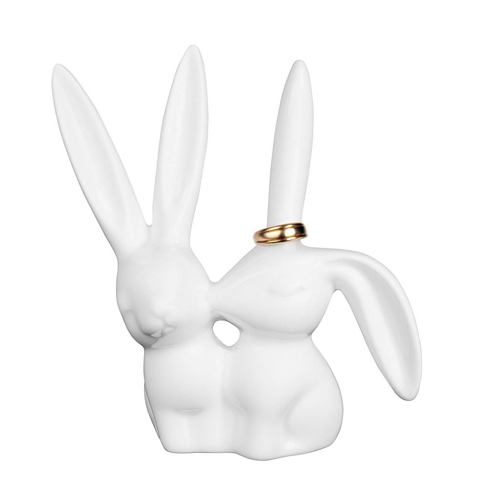 Creative Co-Op Ceramic Bunny Rabbits Ring Holder White