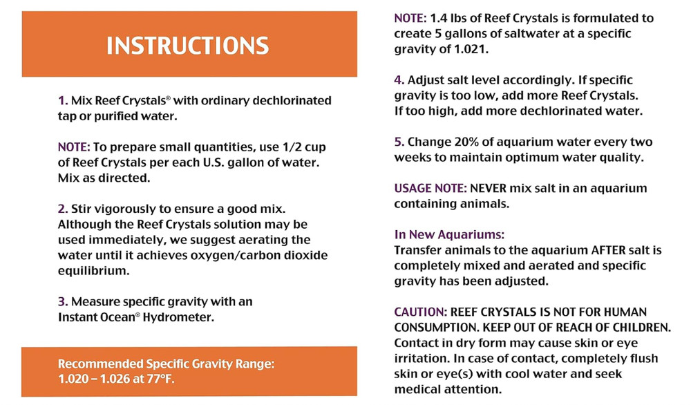 Instant Ocean Reef Crystals Salt for 50 Gallons, Enriched Formulation
