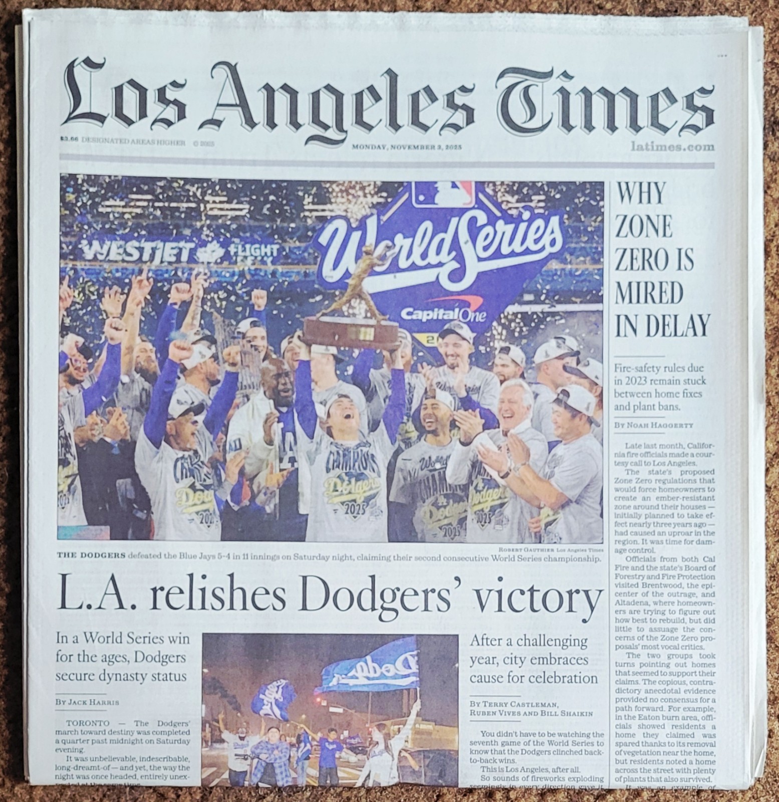 LOS ANGELES TIMES NOV 3, 2025 NEWSPAPER LA DODGERS WORLD SERIES CHAMPIONS MOOKIE