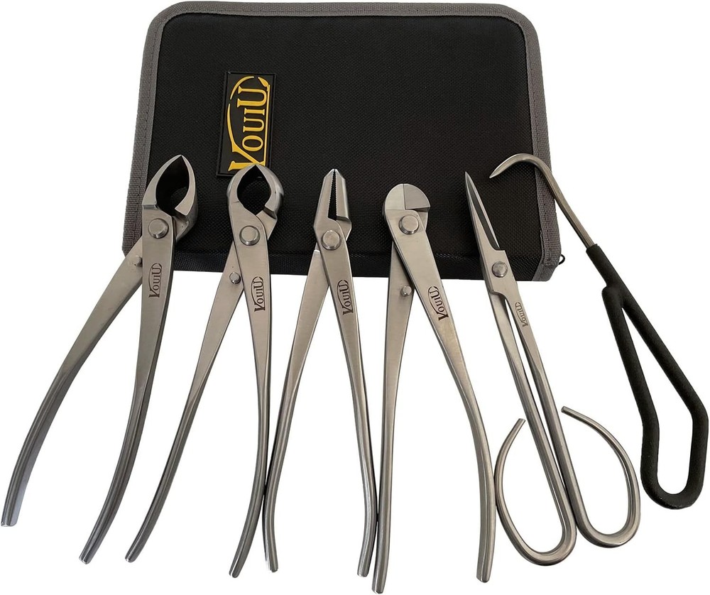 6pc Bonsai Tool Set - Concave/Knob/Wire Cutters, Scissors & Hook