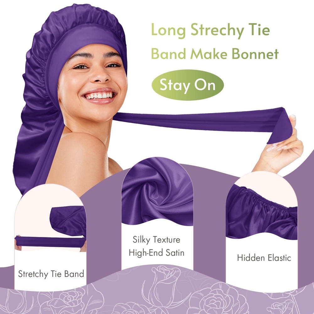 BONNET QUEEN Braid Bonnet Silk Bonnet Foldable Extra Long Wrap for Braids Sat...