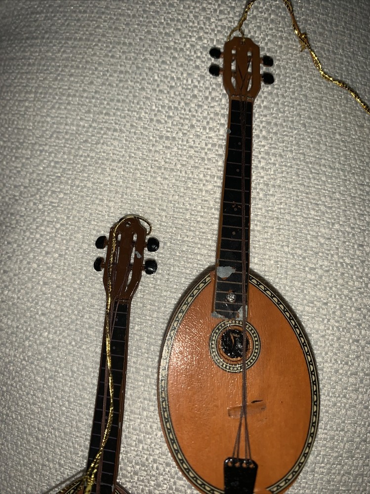 MANDOLIN BANJO Metal Handle Thread Strings Made Philippines Ornaments SET 2 ❤️tb