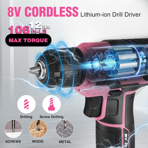 WORKPRO Pink Cordless Drill Driver with Toolbox, 43PCS Tool Set