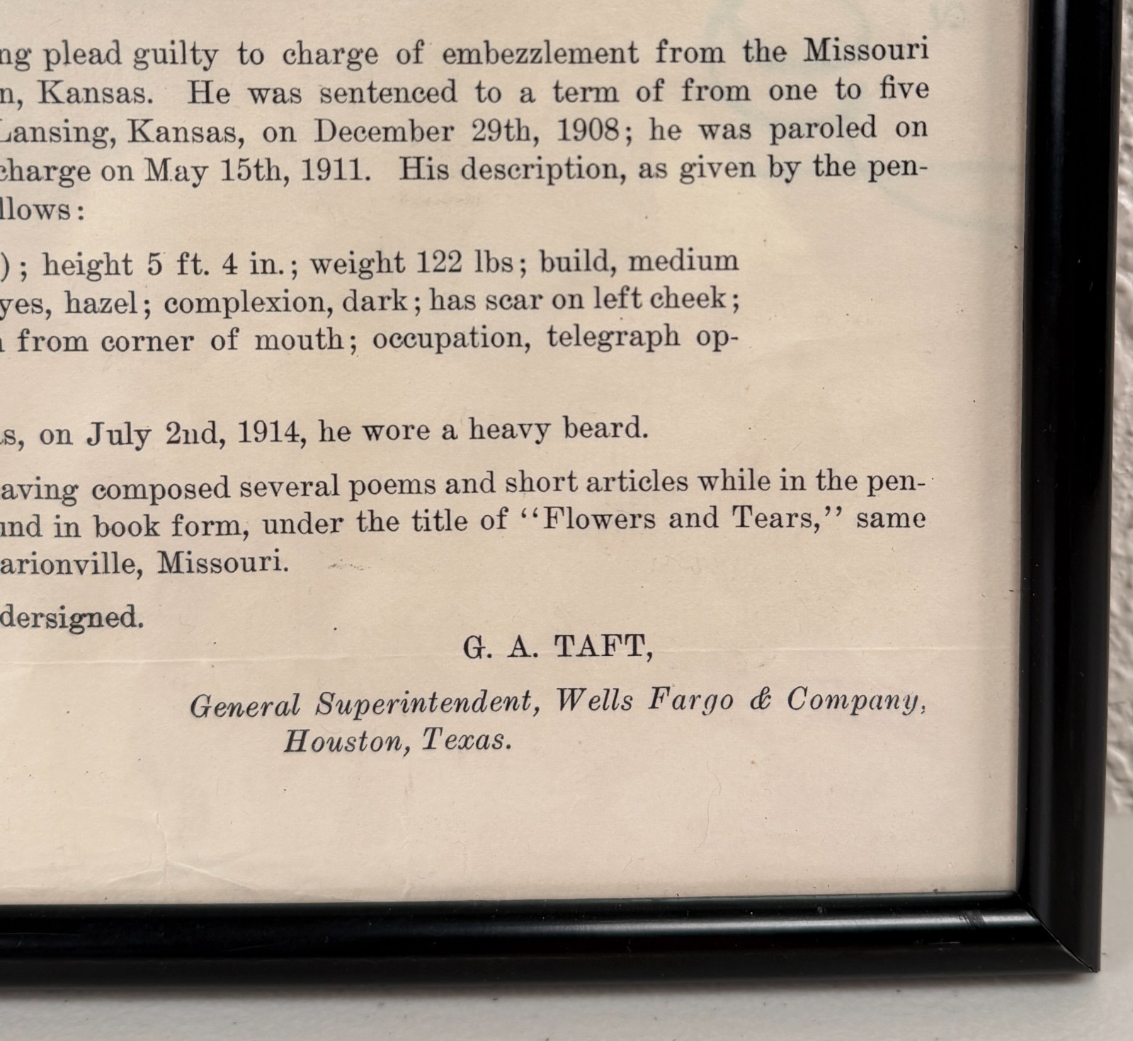 Antique Wells Fargo & Co Reward Wanted Poster Criminal Robber Western Outlaw #3