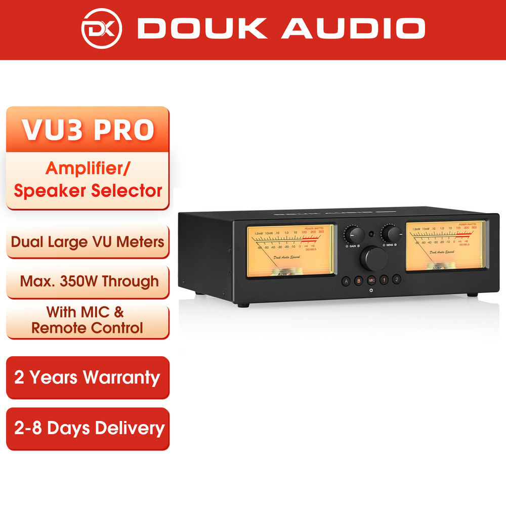 Douk Audio VU3PRO 2-Way Amplifier/Speaker Selector Switcher Box VU Meter