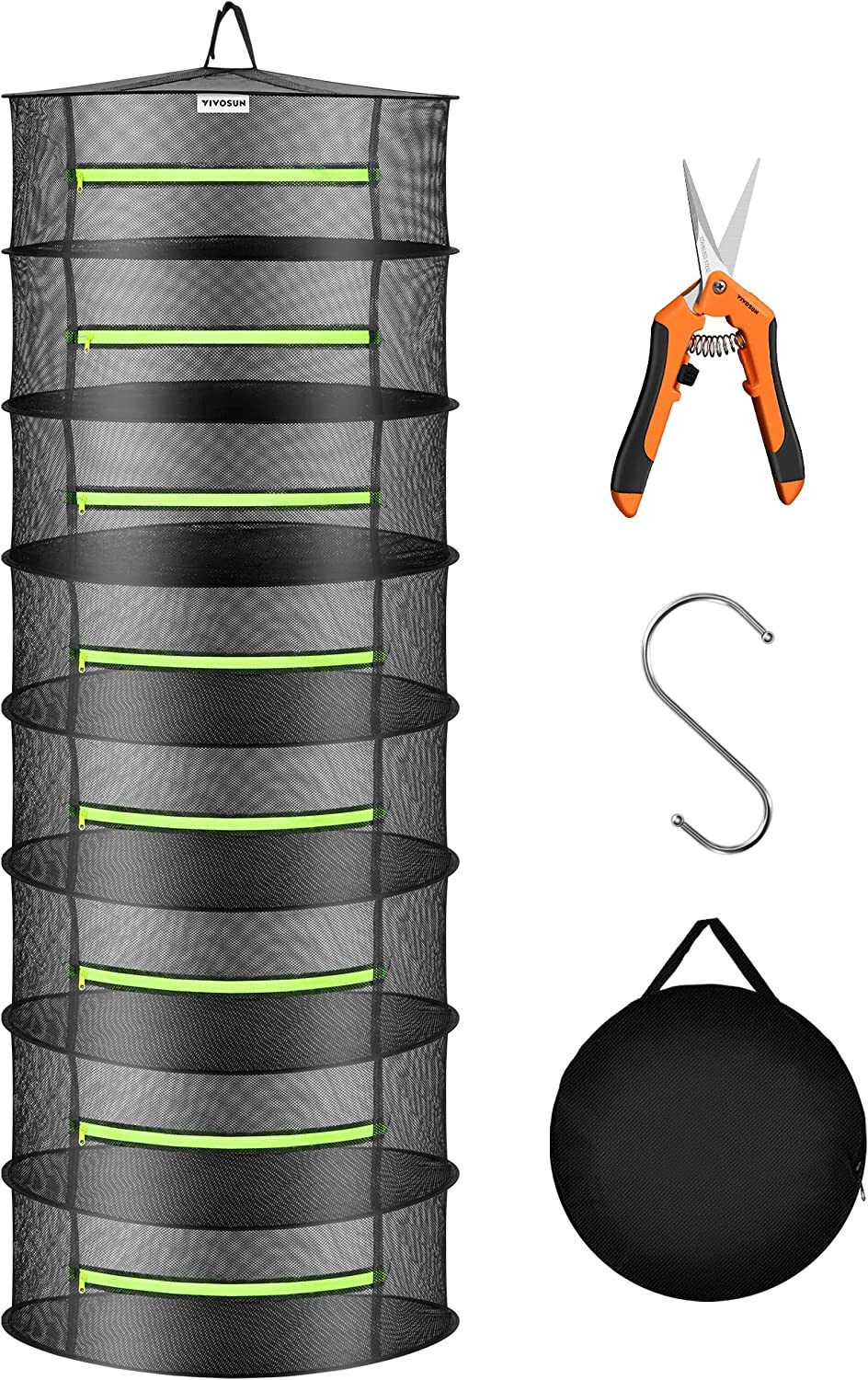VIVOSUN 2ft 8-Layer Hanging Herb Mesh Rack Foldable Drying Net with Zippers