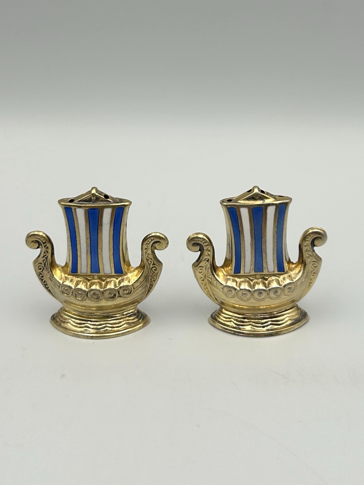 Antique Sterling Silver 925 Viking Ship Salt & Pepper Shakers Norway Holmsen