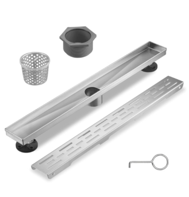 Sharp-tec 48" Linear Shower Drain, Black, Stainless Steel, Pattern Cover- USED