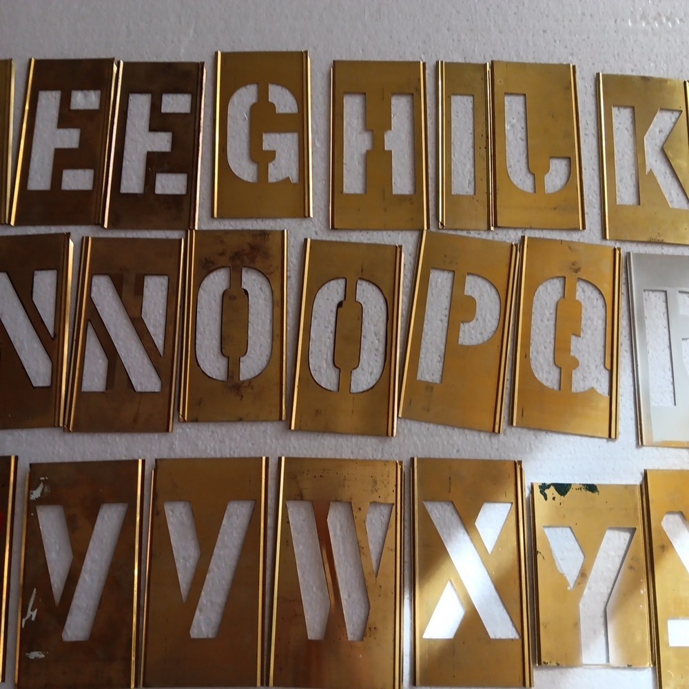 Vtg Brass Stencil Set Numbers Letters General Stencils Box Missing Letters 5”