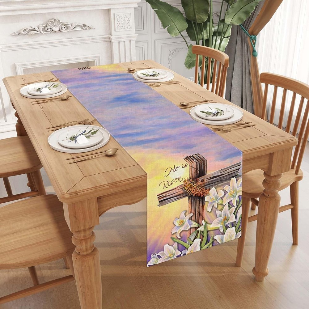 He is Risen Easter Table Runner Religious Jesus Easter Spring Summer Home Kitche