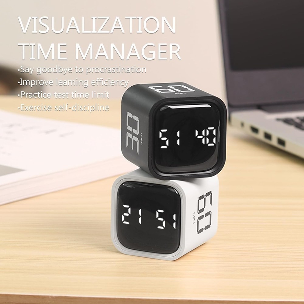 Digital Cube Pomodoro Timer – Rechargeable Desk Timer with Vibration & Alarm