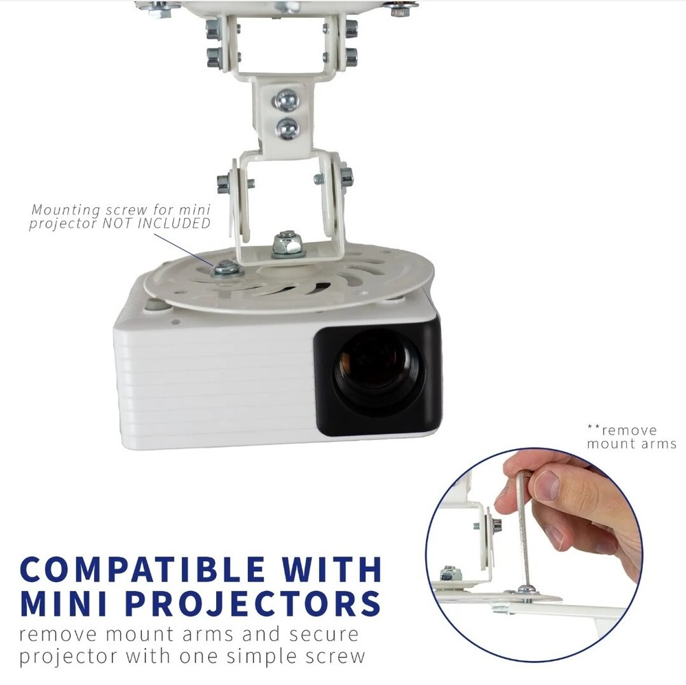 VIVO Universal Adjustable Ceiling Projector Theater Mount White | Extending Arms