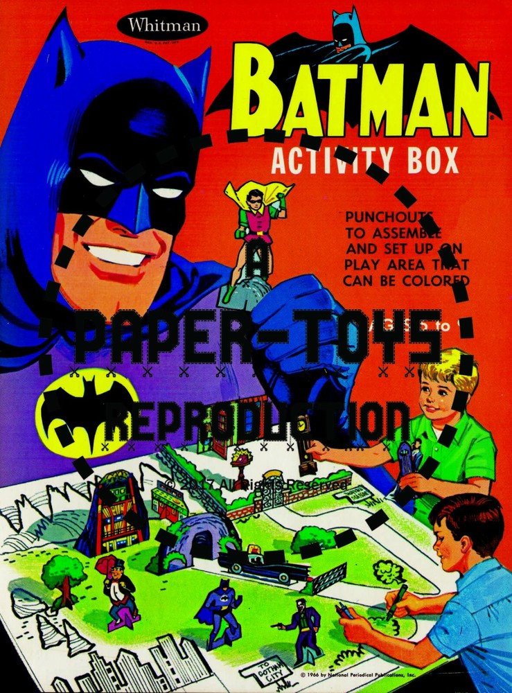 VINTAGE REPRINT - 1966 - BATMAN PRESS-OUT BOOK & ACTIVITY BOX - ONE-SHEET SET