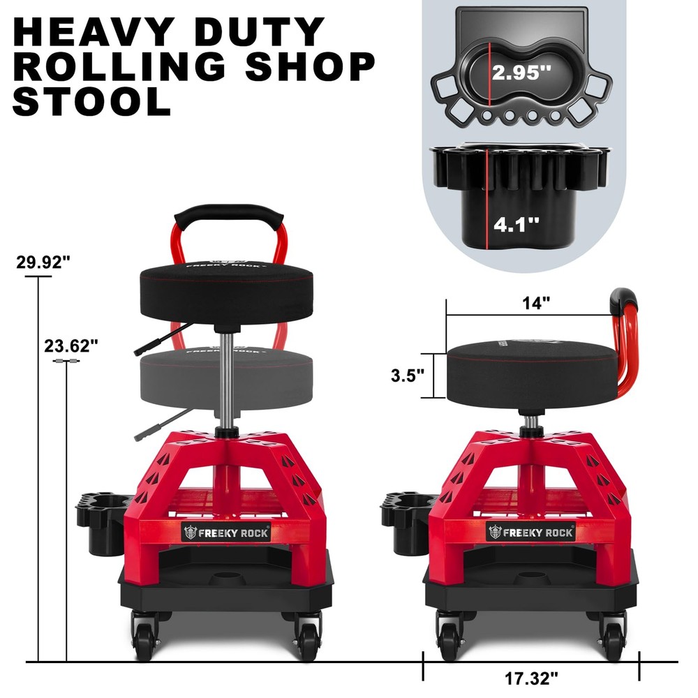 FREEKYROCK Rolling Stool 330lbs Adjustable Backrest