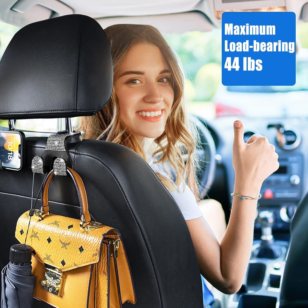 MTGOCHA Bling Car Purse Hooks 2Pcs, Durable Headrest Hook, White