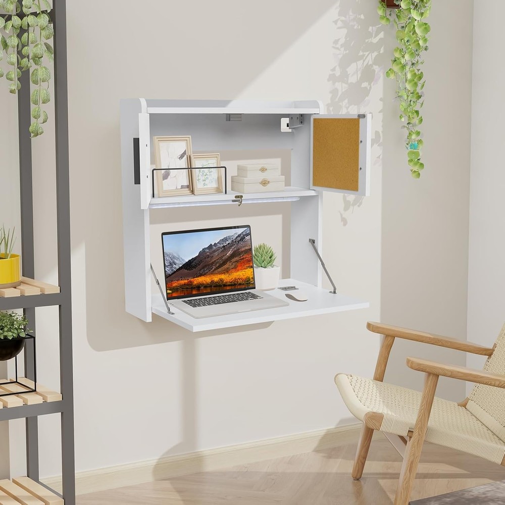 Wall Mounted Desk with LED Light Multifunctional Fold down Laptop Computer Table