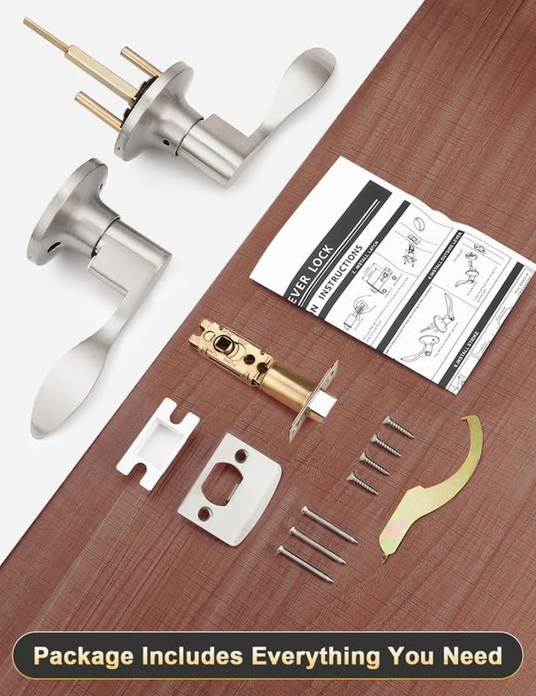 Mengico 2 Pack Satin Nickel Modern Interior Passage Door Knobs, Keyless Door ...