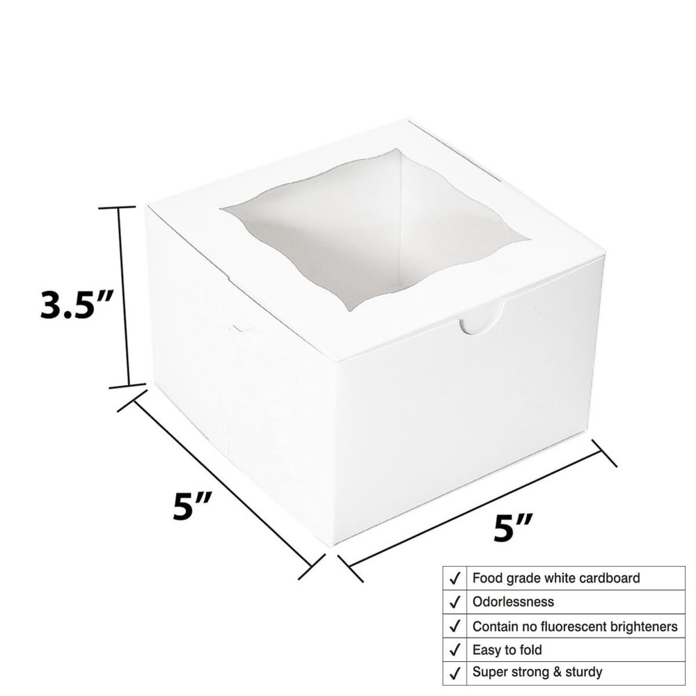 Cookie Boxes with Window 5x5x3.5 Inch50 Pack Premium White Bakery BoxesMini T...