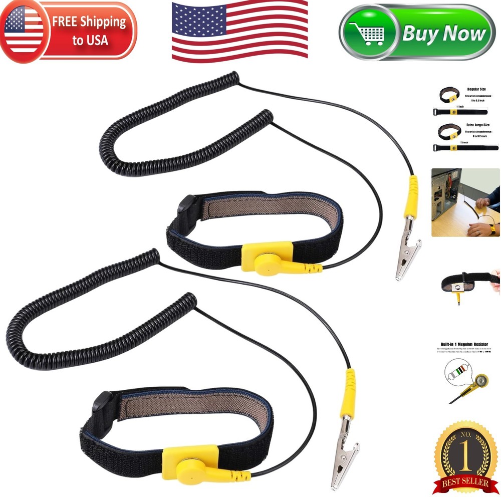Adjustable Anti Static Grounding Strap - 11" for Safe Electronics Work, 2-Pack