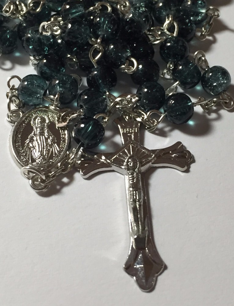 Black 6mm Crackle Glass Prayer Catholic Rosary Beads