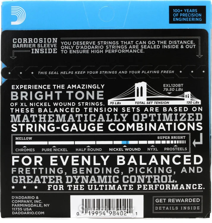 D'Addario EXL120BT Nickel Wound Electric Strings -.009-.040 Balanced Tension