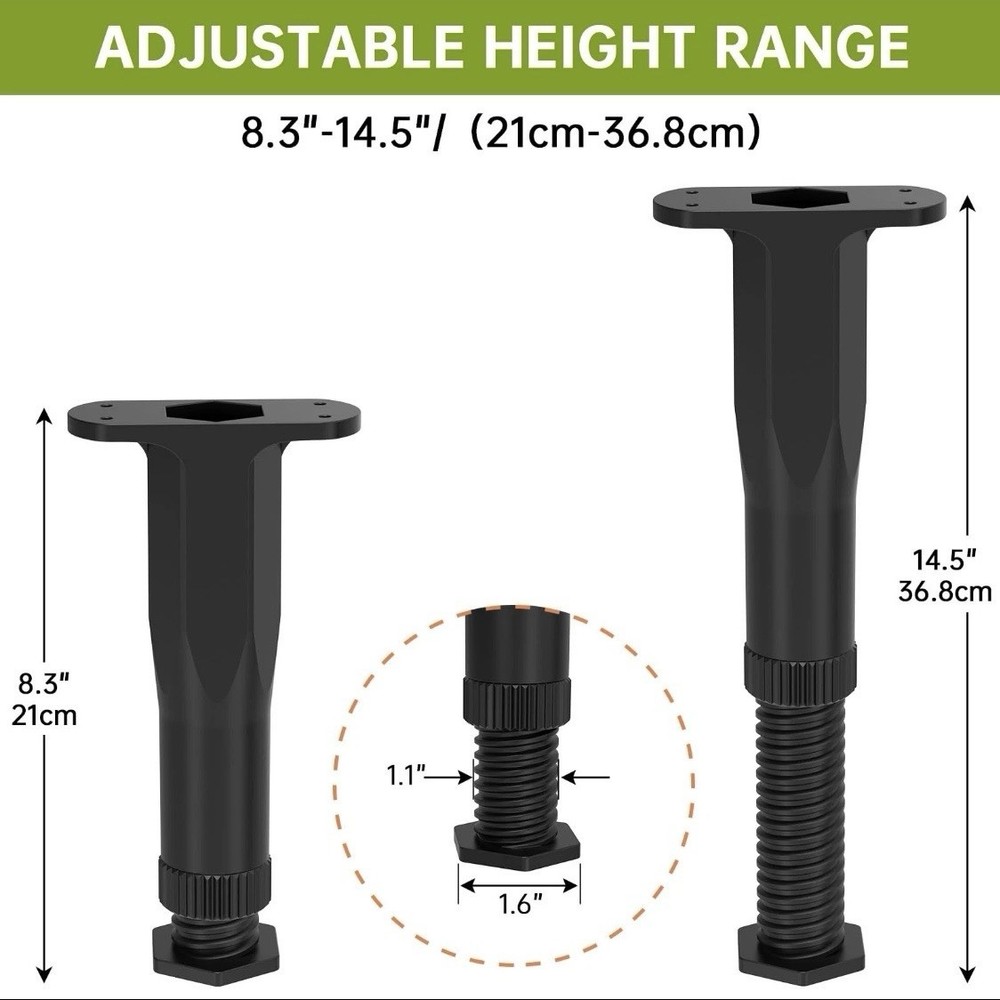 4 Pack Adjustable Support Leg Replacement for Bed Frame Wood Slats