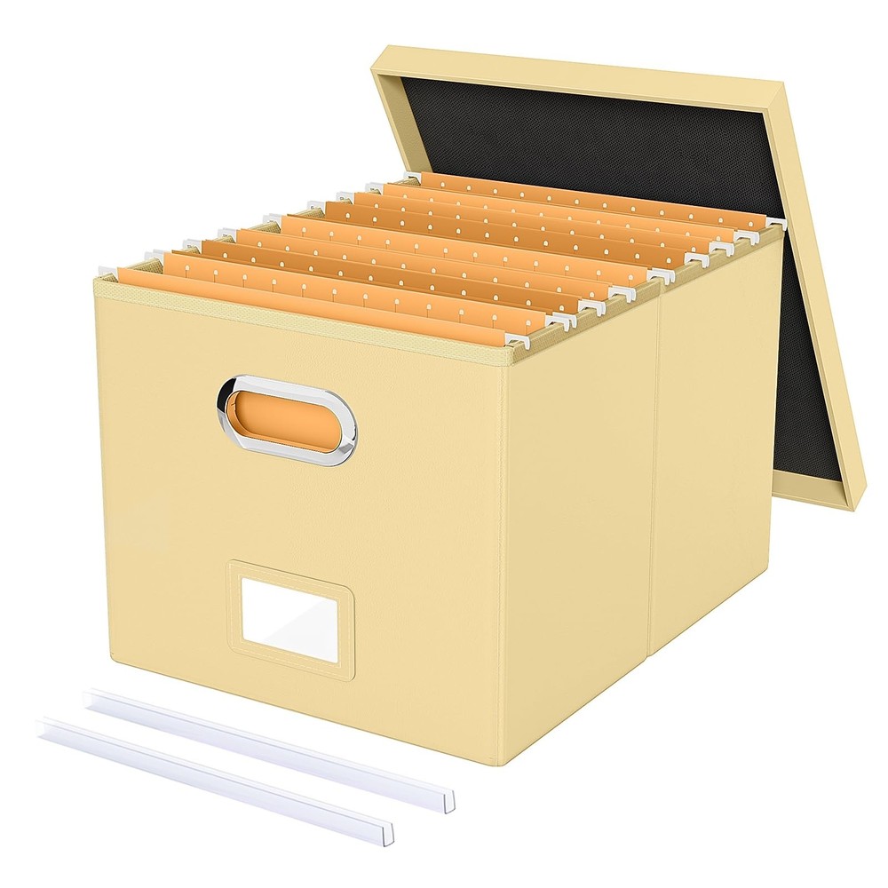 Storage File Box Cream-Yellow Leather 1 Pack AM03118 Document Organizer Case