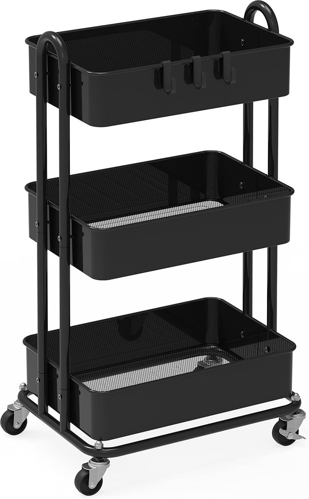 Sleek 3-Tier Heavy Duty Rolling Cart with Locking Casters for Maximum Mobility