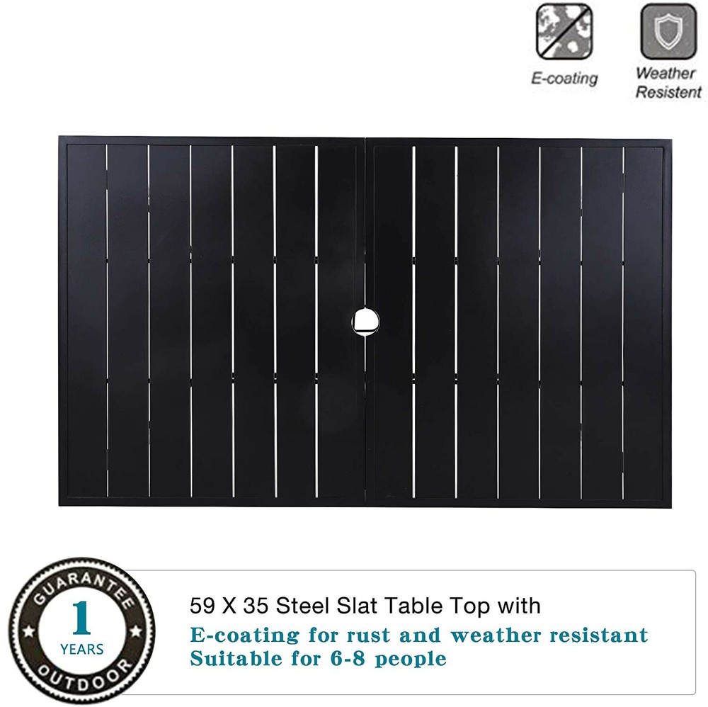 59inch Outdoor Dining Table Metal Rectangular Patio Dining Table w/Umbrella Hole