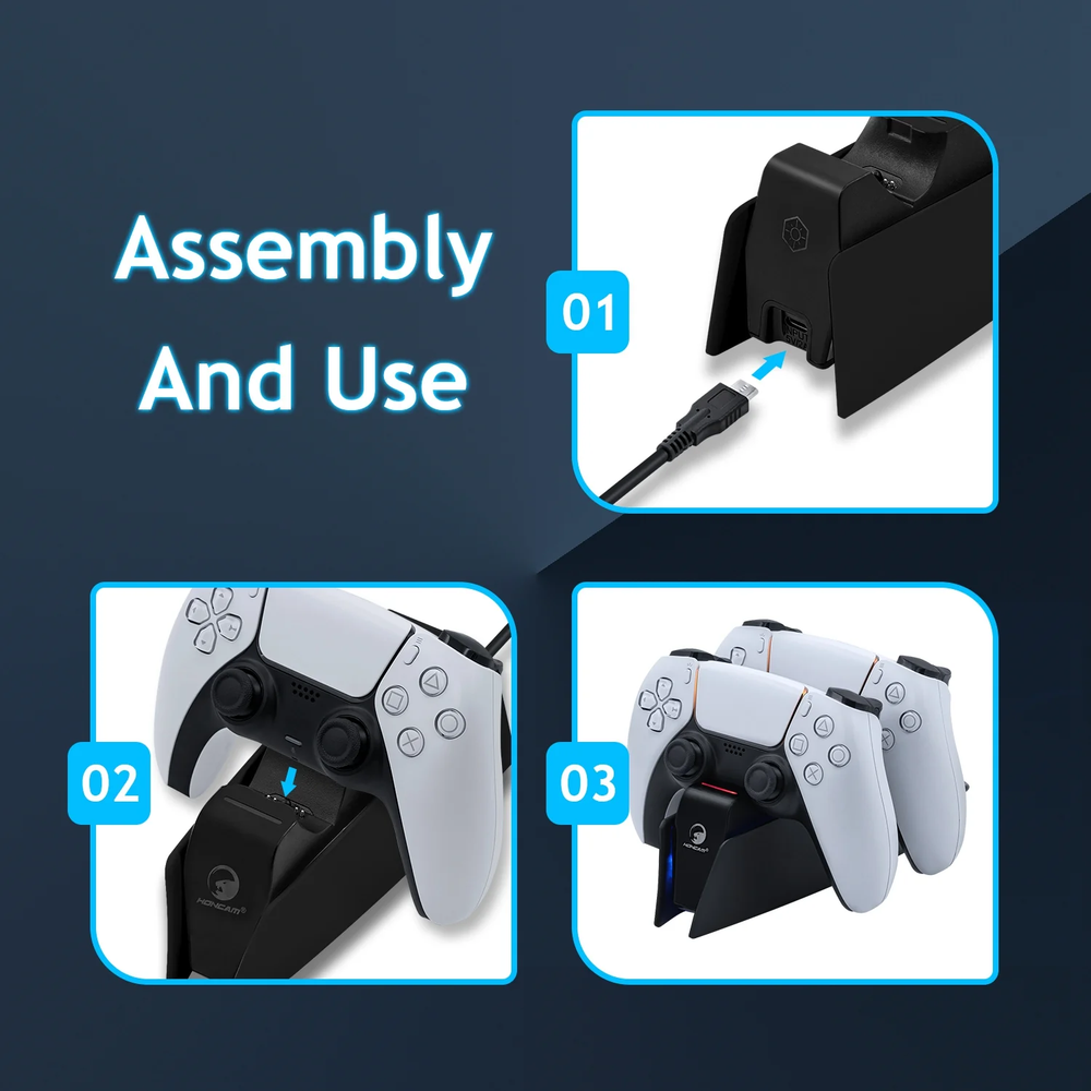 Tri-Protection Safety Dual Controller Charger for PS5 DualSense Controller