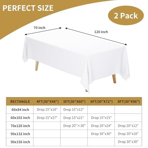 Rectangle Tablecloths 70x120 Inch, 2 Pack Polyester Covers for Parties & Wedding