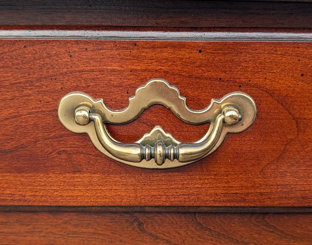 Vtg Thomasville Queen Anne Cherry Console Table, Brass Chippendale Pulls