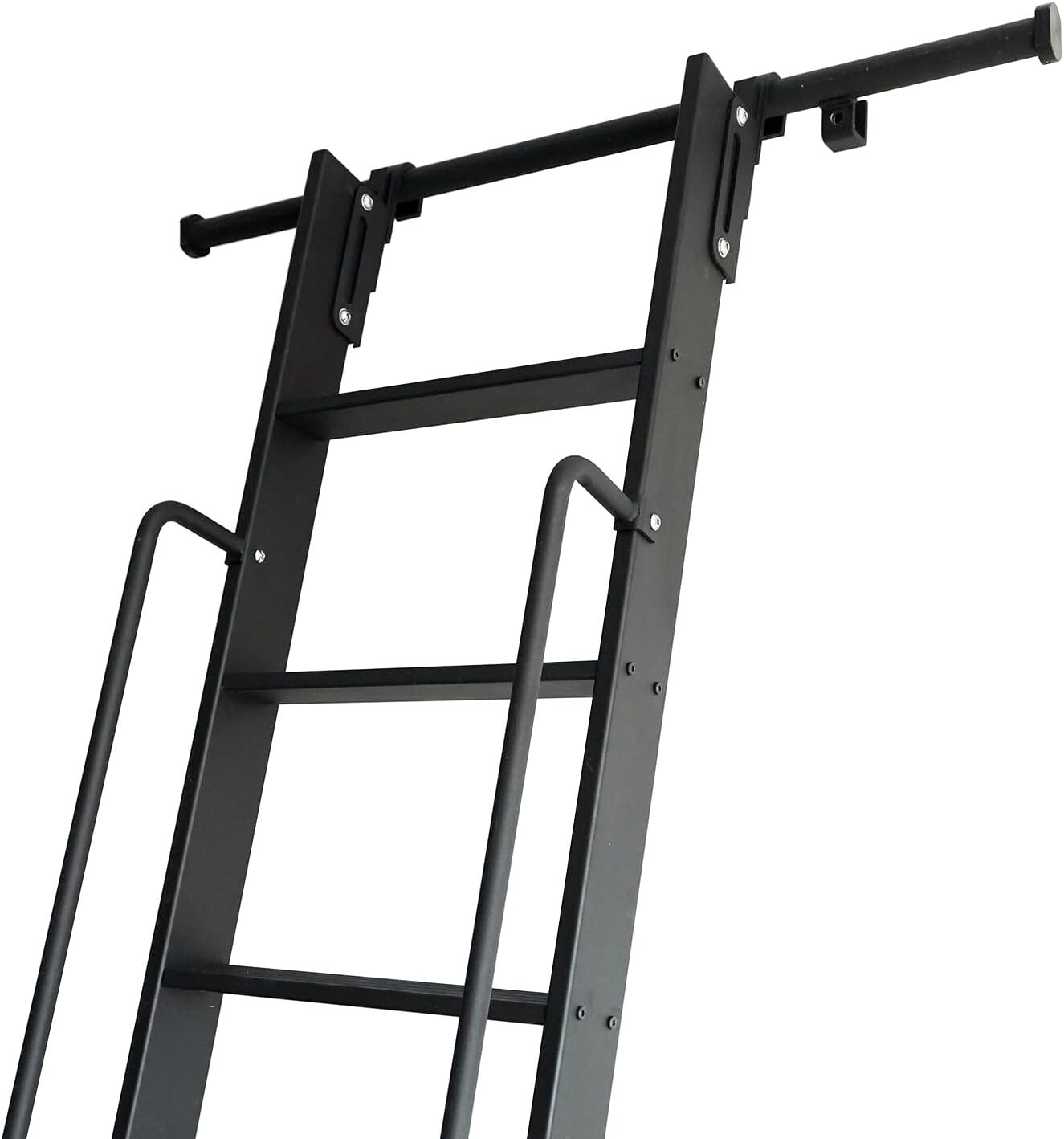 Hook On Rolling Library Ladder Track Kit with Metal Ladder with Grab Handle